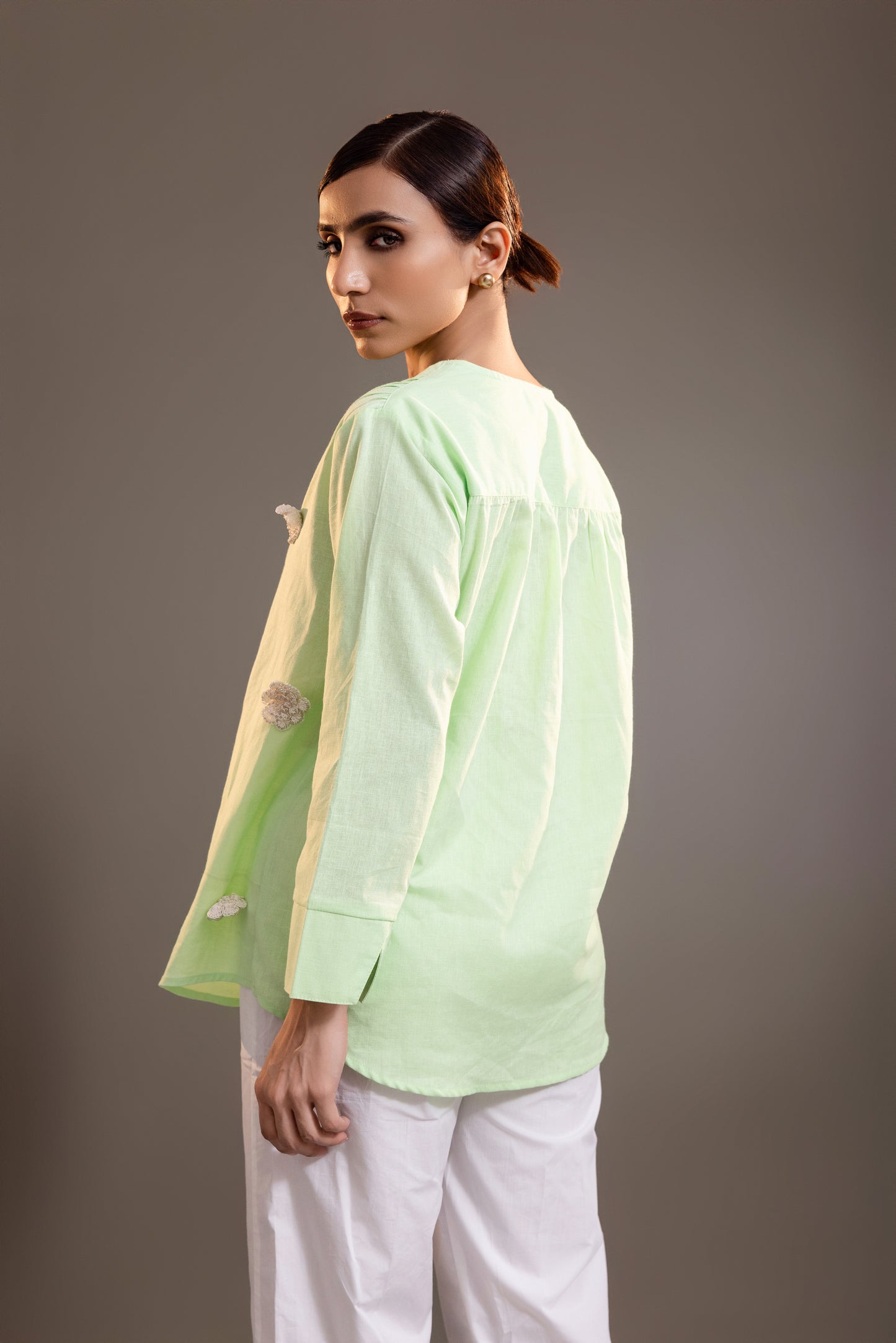 Bright Green Top With Floral Applique